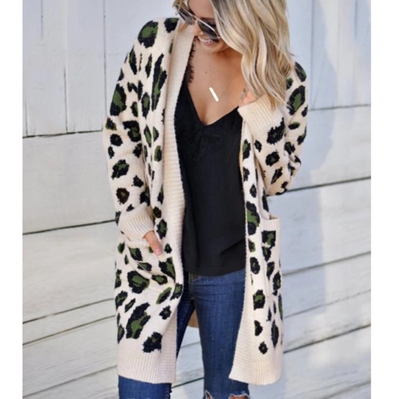 exlura Sweaters - Long Leopard Print Cardigan
